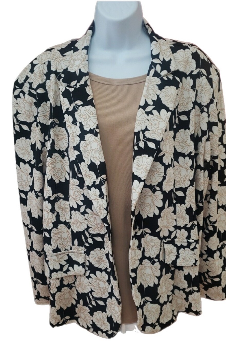 Glamour Black Blazer with Cream Floral Print, 3X
